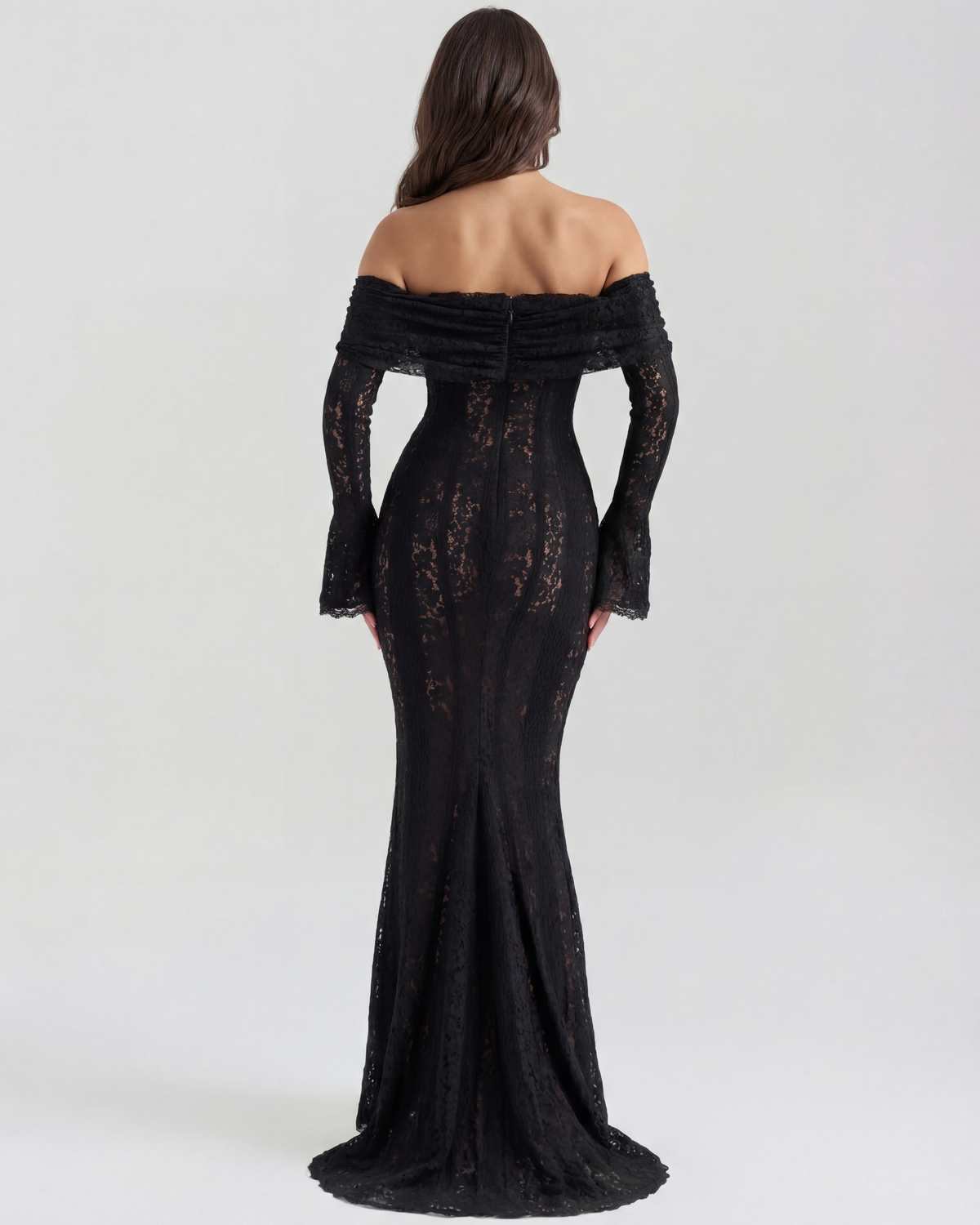 Audrey - Black Off-Shoulder Lace Maxi Dress - view 7