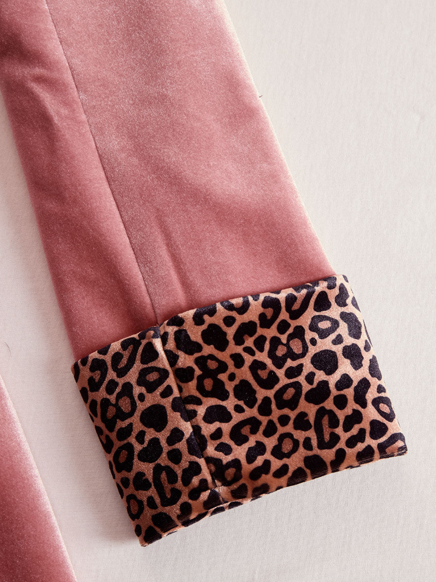 Lapel Single-breasted Velvet And Leopard Print Coat - view 12