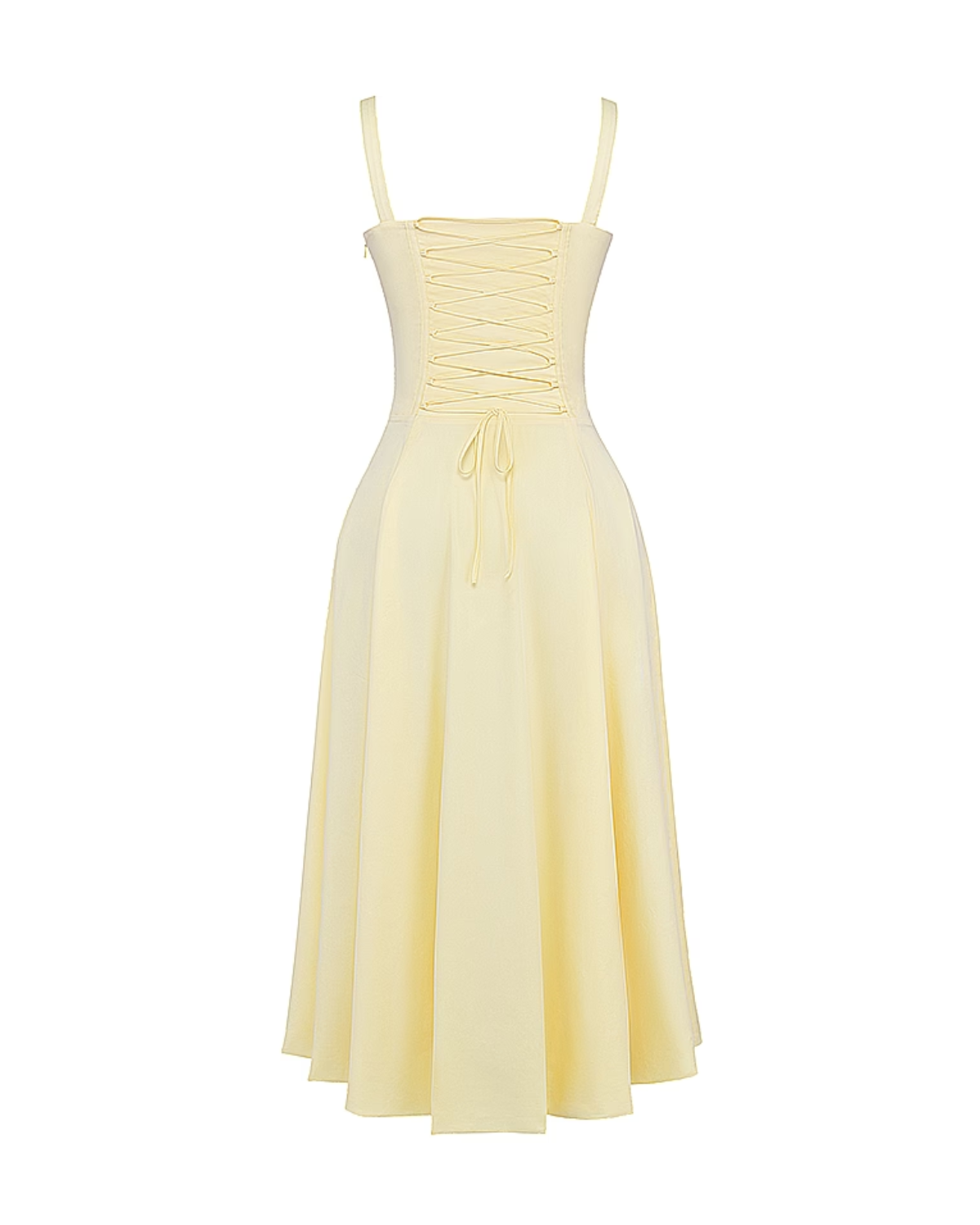 Aurélie - Light Yellow Corset Lace-Up Midi Dress - view 11