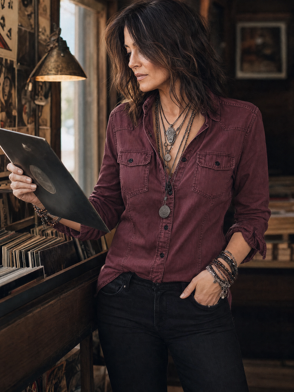 Retro Flap Chest Pocket Long-Sleeved Denim Blouse - view 6