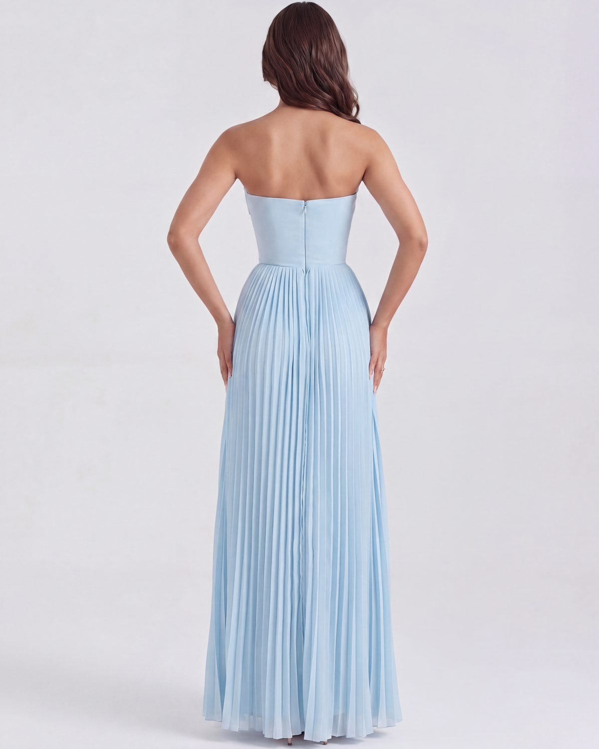 Océane - Baby Blue Pleated Georgette Maxi Dress - view 8