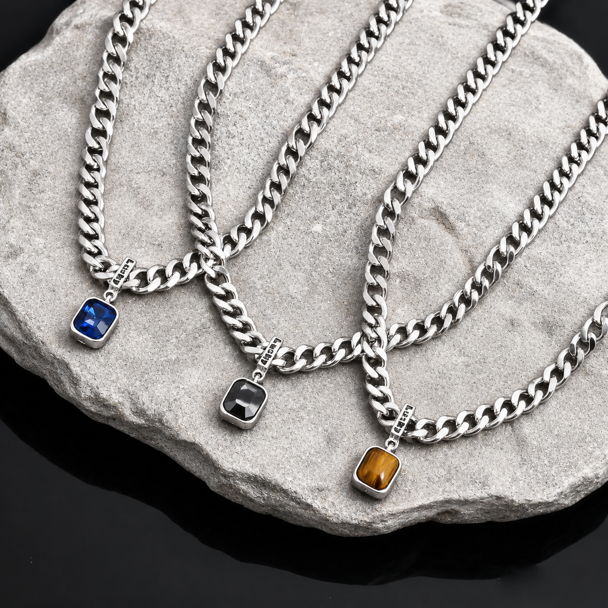 Lucas - Cuban Link Stone Necklace - view 4