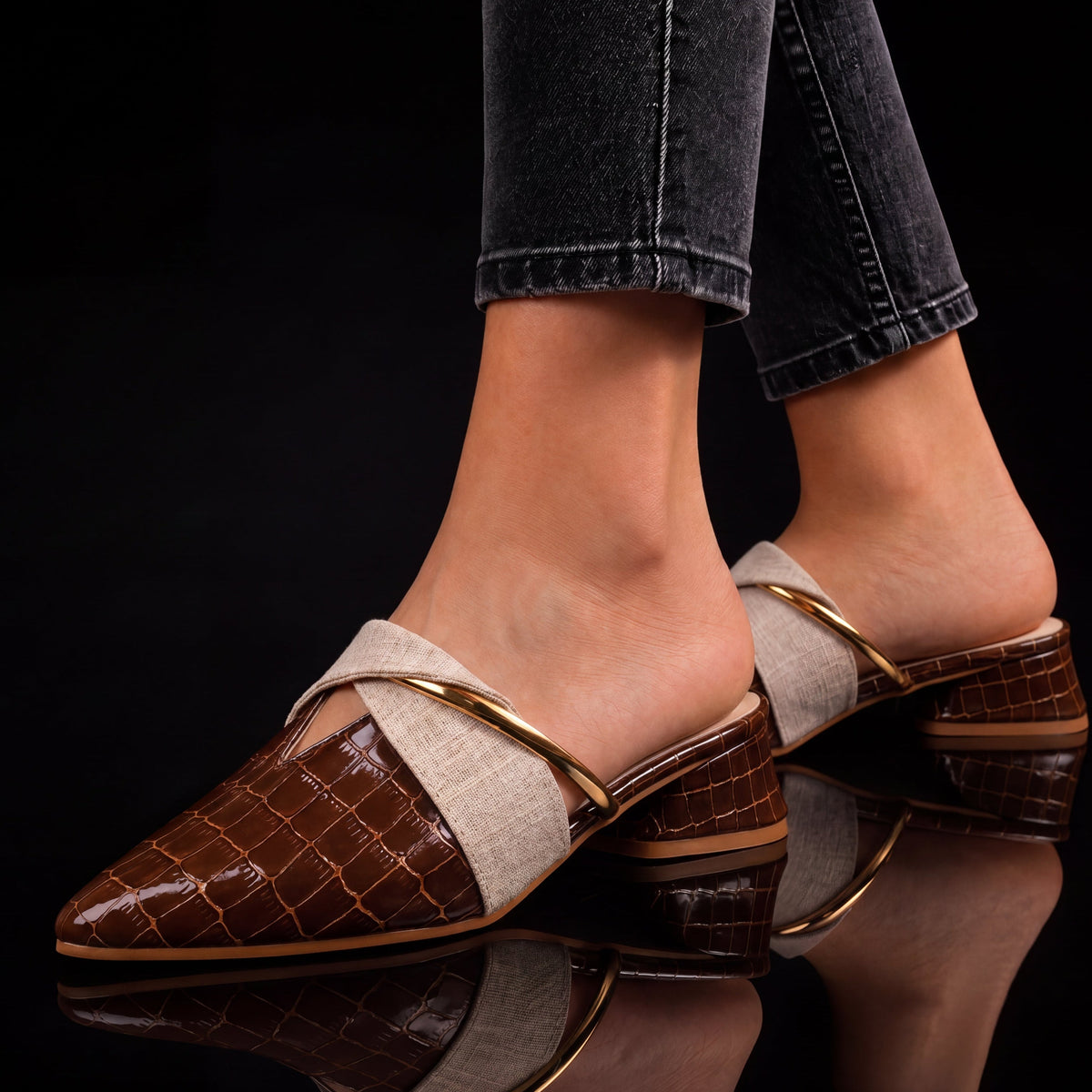 Nicole - Croc-Embossed Slip-On Mules - view 4