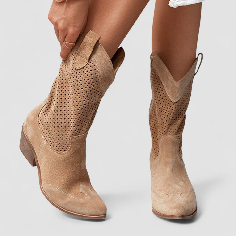Rachel - Perforated Arch-Support Western Boots