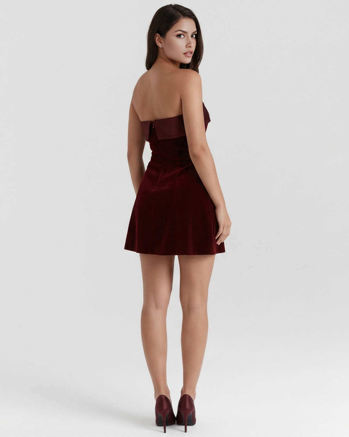 Brooke - Burgundy Velvet Strapless Mini Dress - view 8