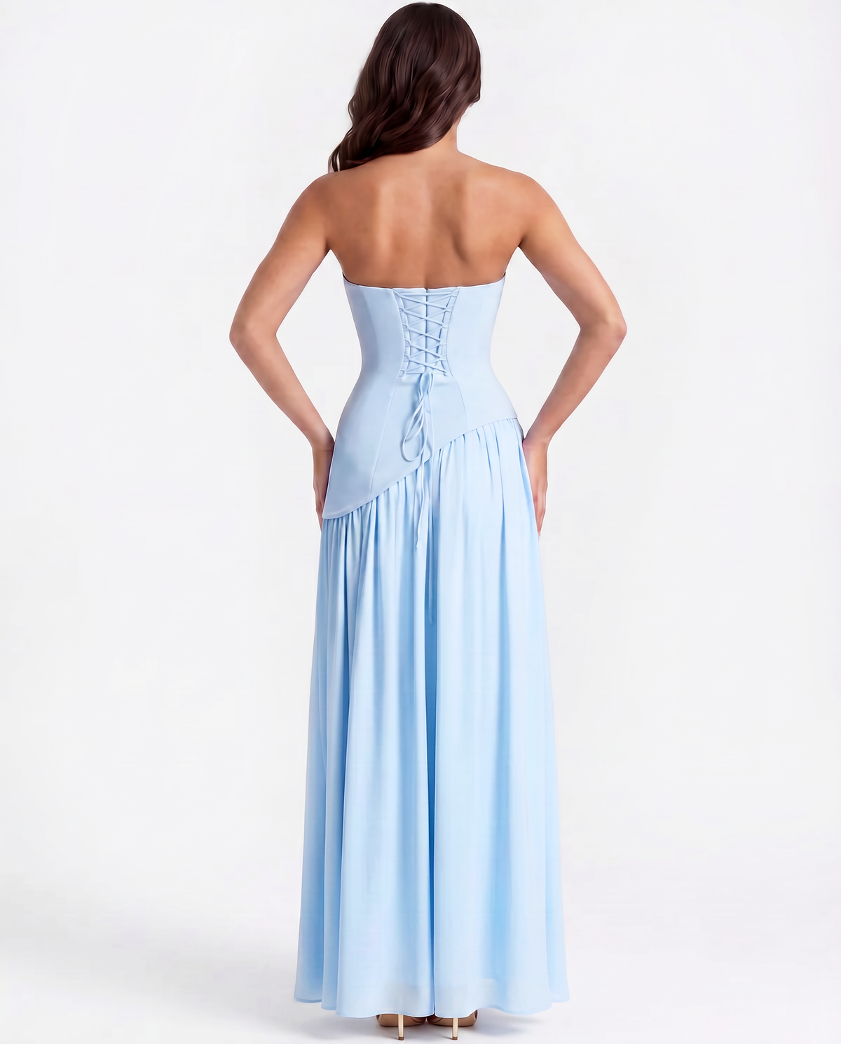 Noémie - Baby Blue Strapless Crepe Maxi Gown - view 7