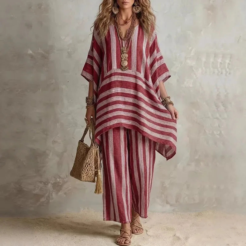 Rowan - Bohemian Two-Piece Set with Striped Pattern