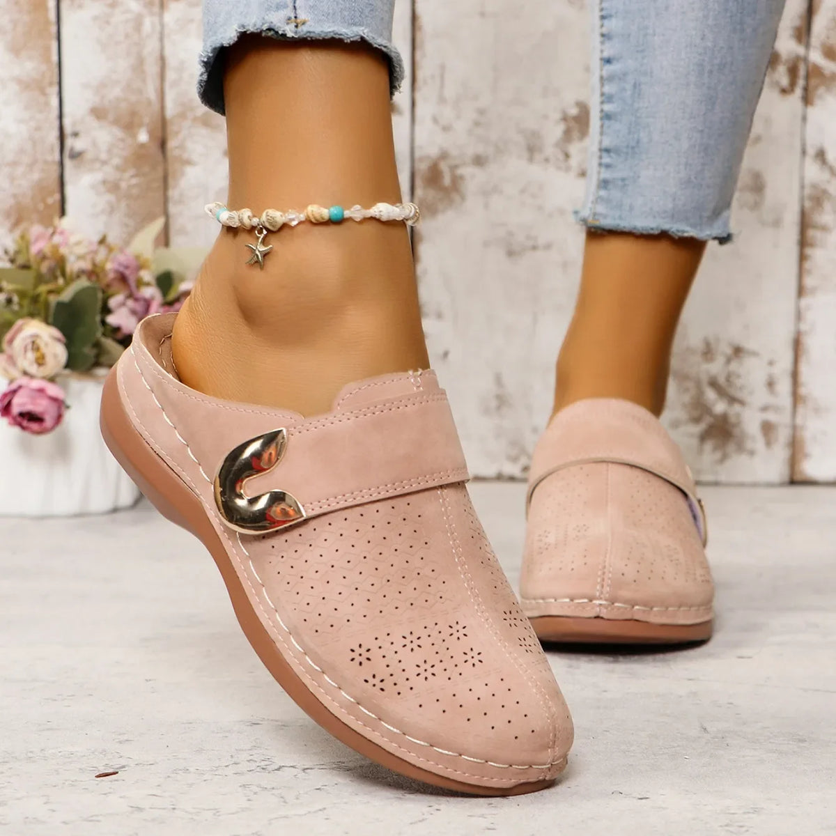 Cara - Perforated Slip-On Mules