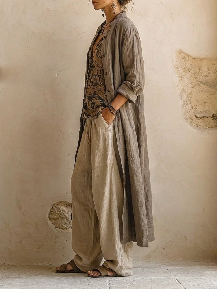 Sage - Cotton and Linen Three-Piece Lounge Set