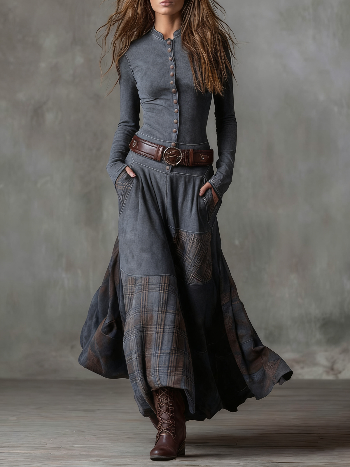 Hazel - Belted Suede Maxi Dress