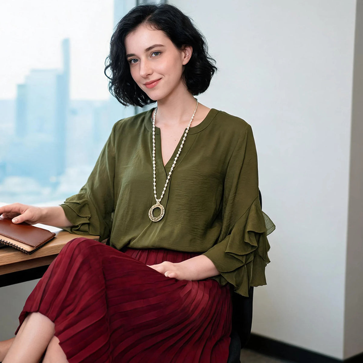 Élodie - Layered Ruffle Sleeve V-Neck Blouse