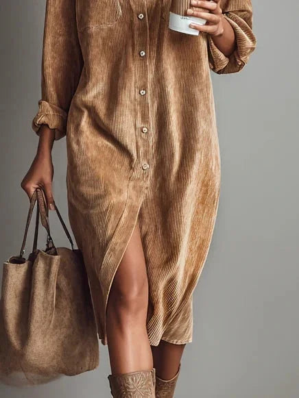 Romane - Corduroy Midi Shirt Dress