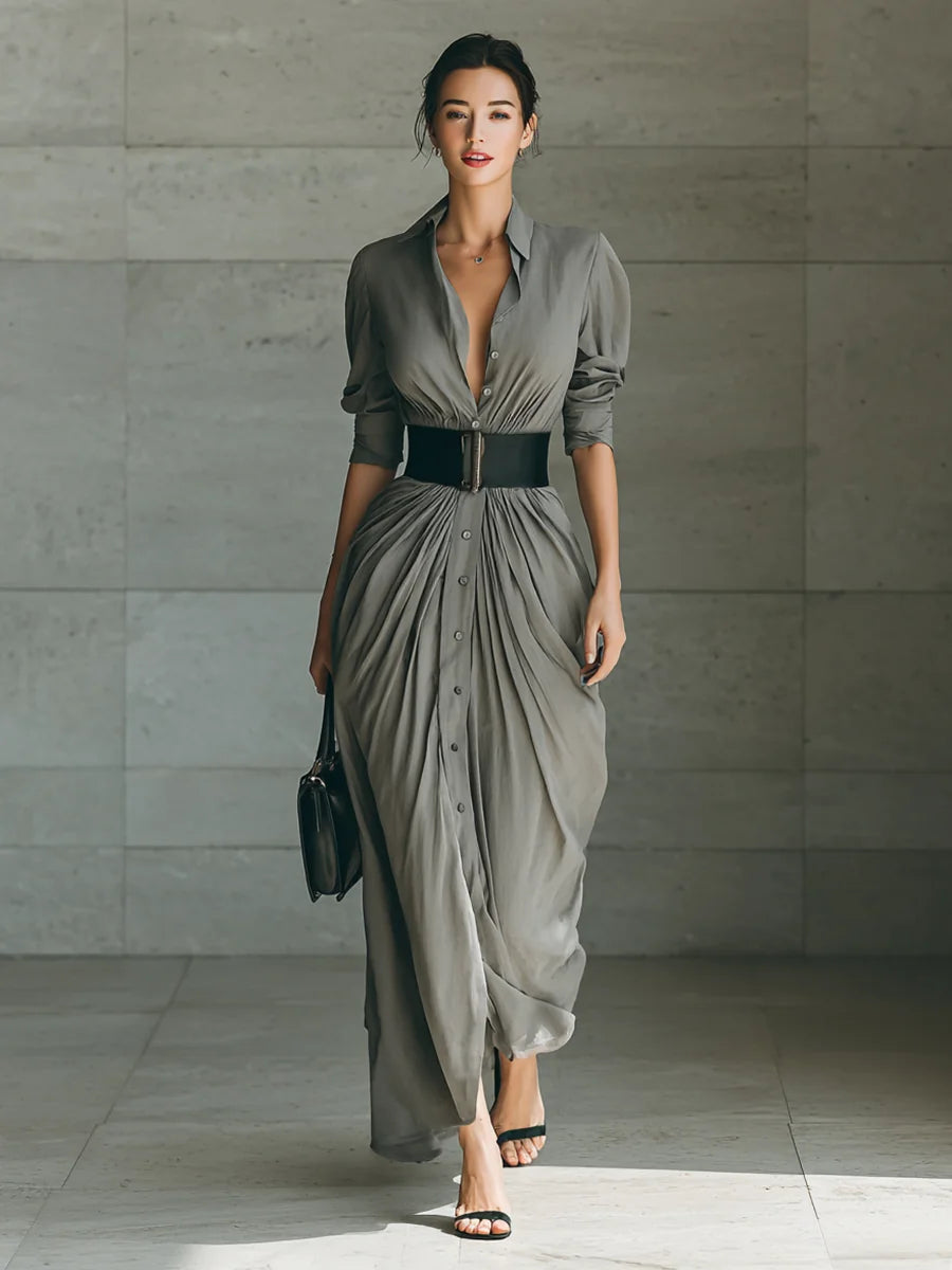 Brigitte - Draped Belted Maxi Dress