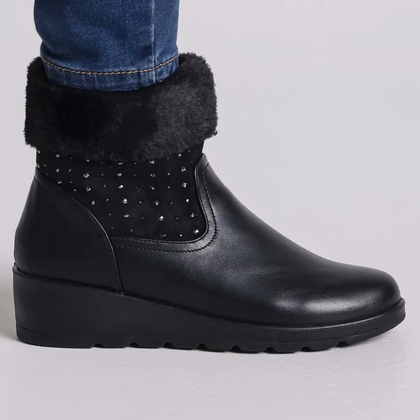 Dorothy - Faux-Fur Cuff Wedge Boots