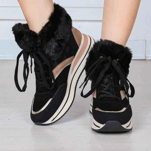 Kim - Fur-Trim Lace-Up Sneaker Boots