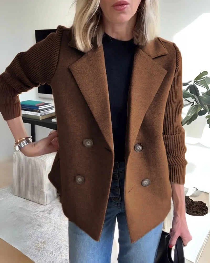 Deborah knit-sleeve wool blazer styled with jeans