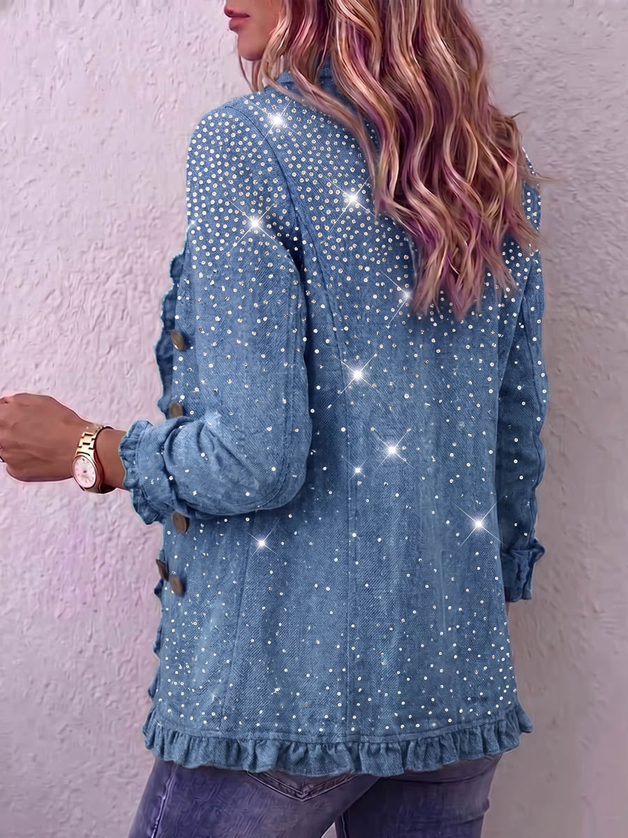 Estelle - Sparkling Rhinestone Patchwork Ruffled Jacket