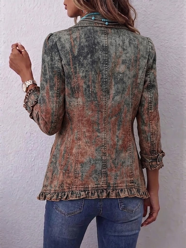 Greta - Vintage Gradient Textured Print Ruffle Jacket