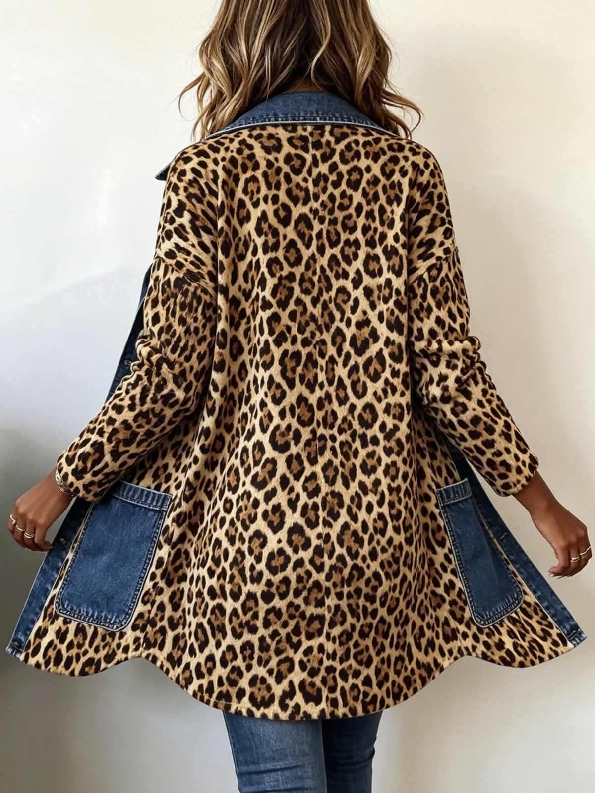 Maeve - Leopard Print Denim Panel Contrast Longline Jacket