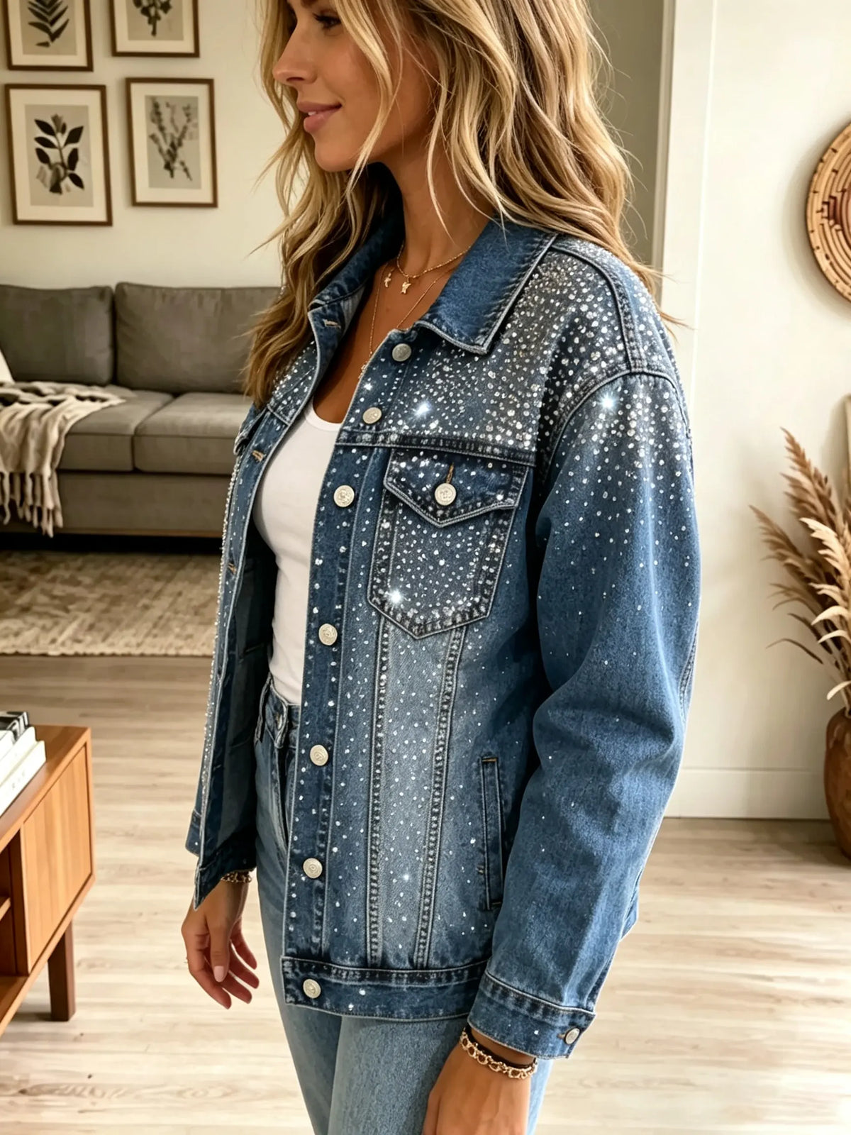 Ruby - Rhinestone Embellished Denim Jacket