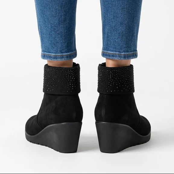Maureen - Rhinestone-Cuff Wedge Ankle Boots
