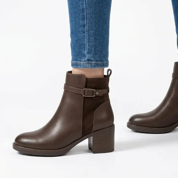 Wilma - Suede-Panel Buckle Ankle Boots