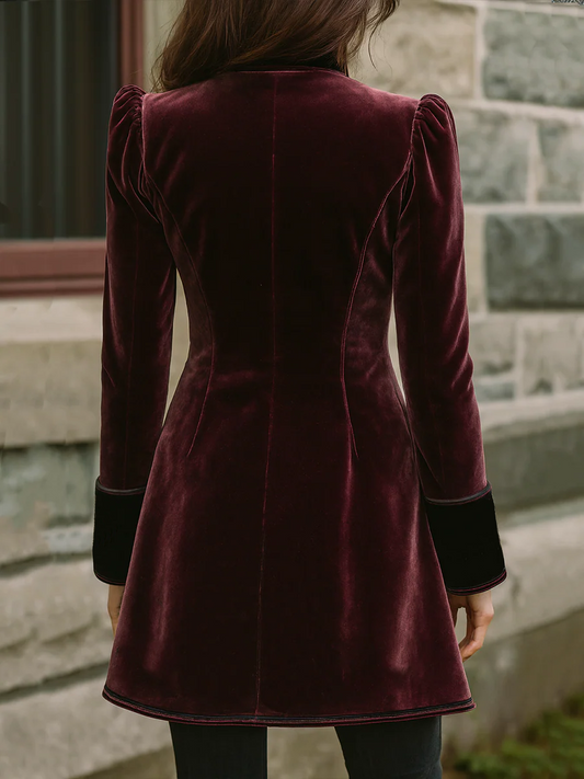 Vintage Contrast Trim Embroidered Velvet Coat - view 2