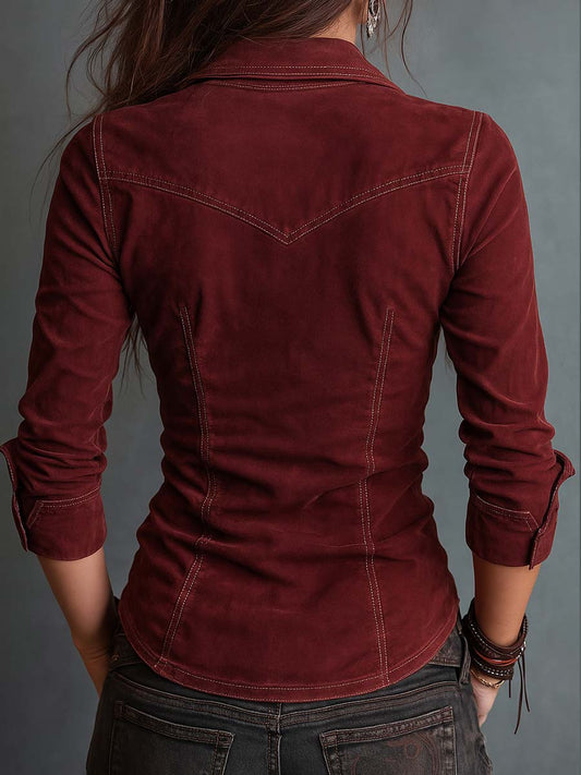 Vintage Zip-up Collar Flap Pocket Distressed Denim Shirt - view 2