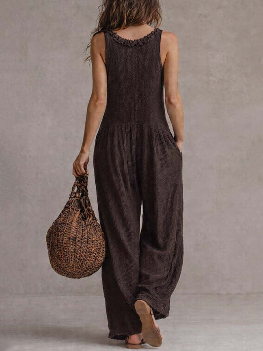 Rachel - Retro Ruffle Neck Knitted Jumpsuit - view 2