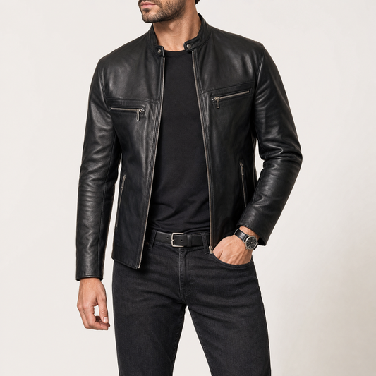 Wyatt | Leather Jacket with Stand Collar