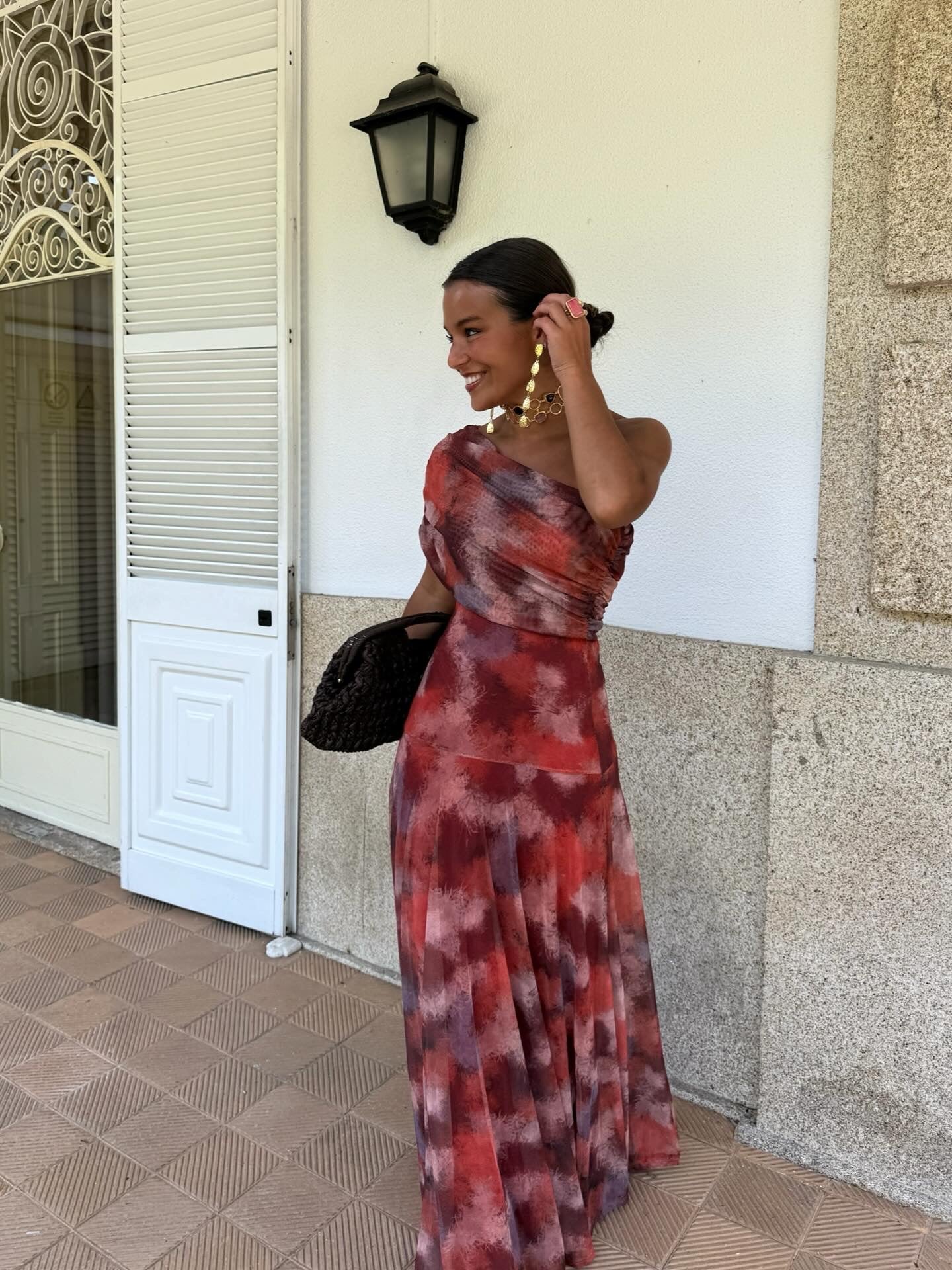 Emily - Watercolour Off-Shoulder Maxi Dress