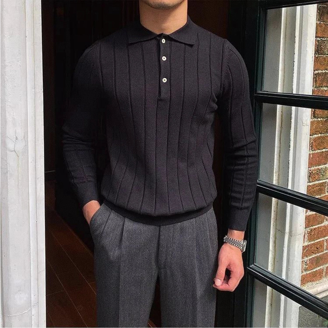 Emmett | Ribbed Long-Sleeve Knit Polo - view 6