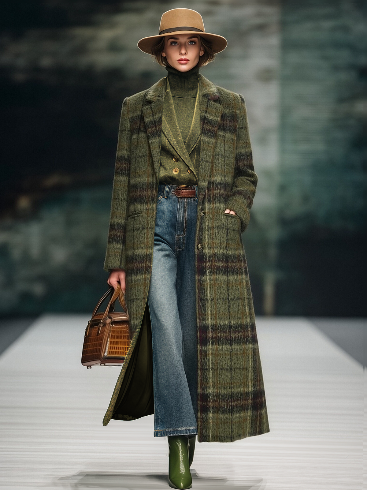 Retro Plaid Long Tweed Coat - view 5