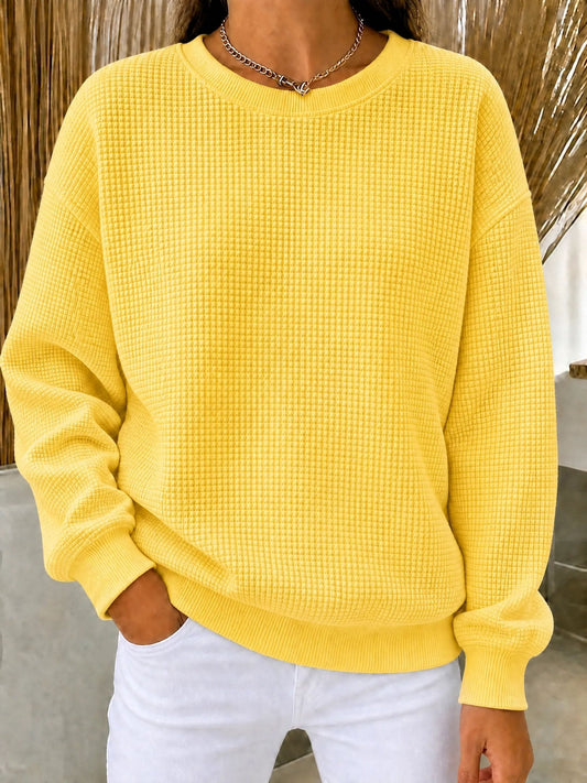 Women's Waffle Knit Crewneck Sweatshirt - Yellow