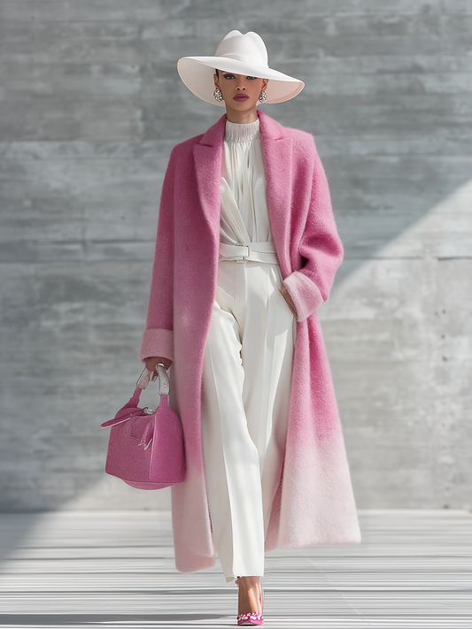 Urban Elegance Pink Gradient Long Coat - view 2