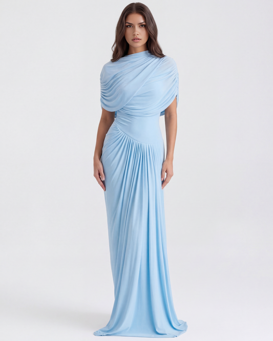 Juliette - Baby Blue Draped Sleeveless Gown