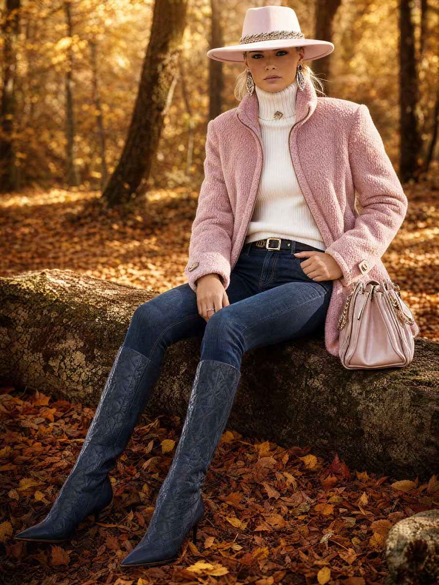 Casual Vintage Pink Polar Fleece Zip-Up Jacket Coat - view 4