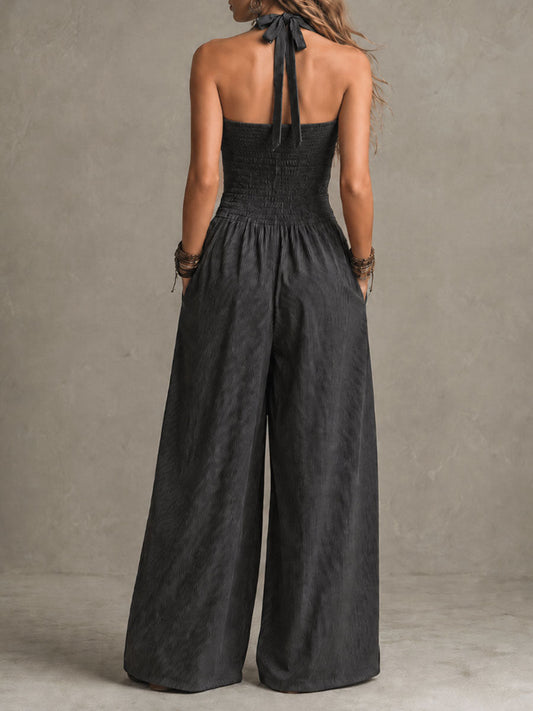Caroline - Crisscross Halter Pinstripe Wide-Leg Jumpsuit - view 2