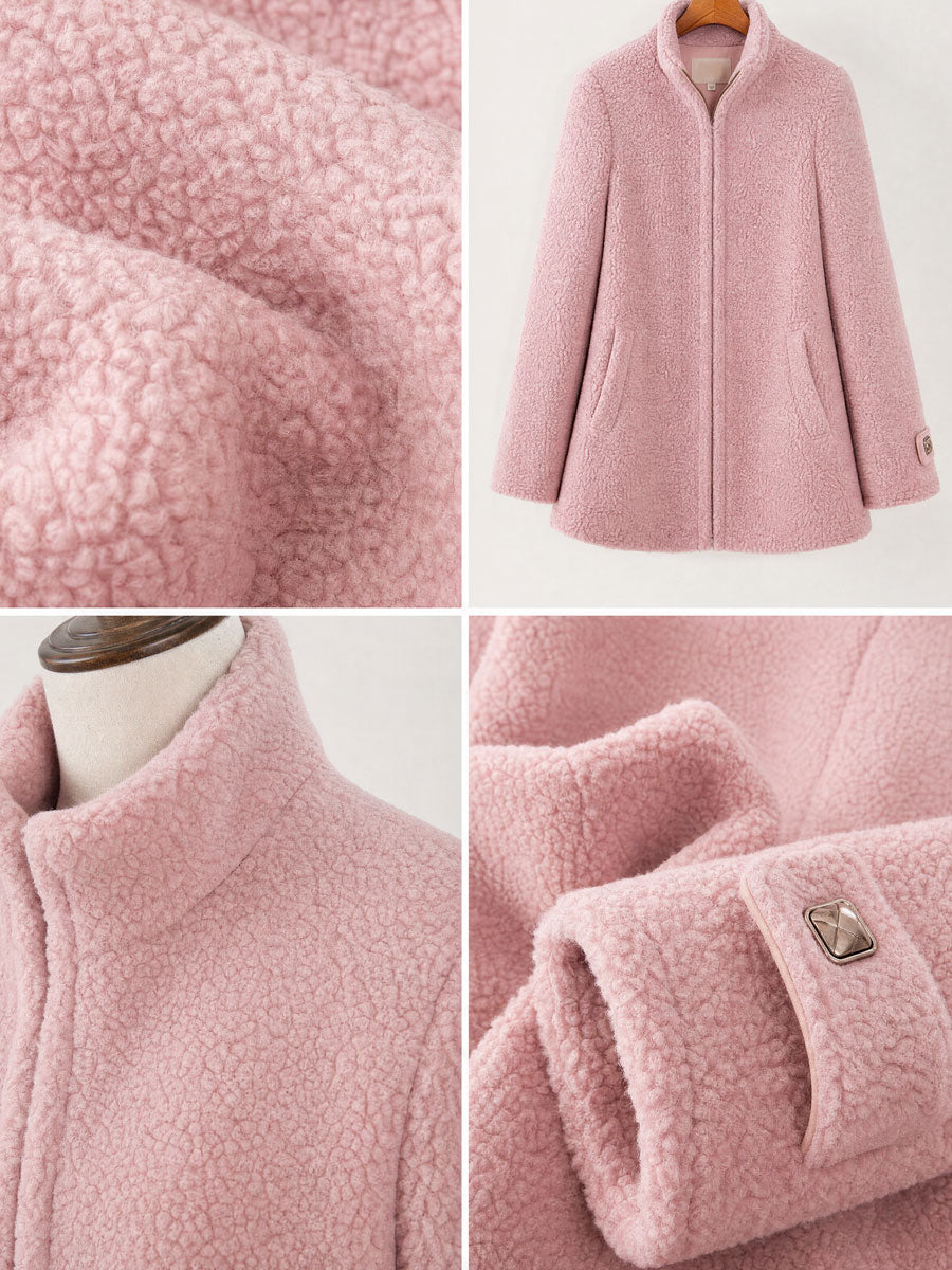 Casual Vintage Pink Polar Fleece Zip-Up Jacket Coat - view 15