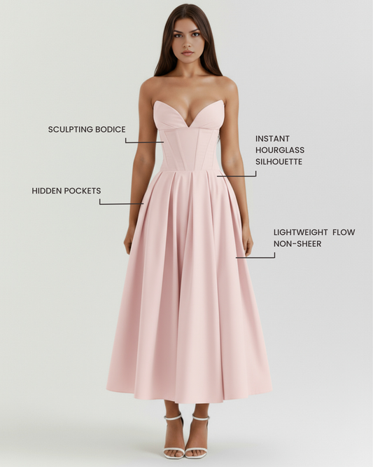 Camille - Pink Corset Full Skirt Midi Dress - view 2