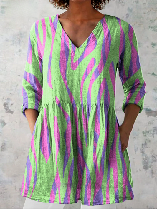 Oceane - Long Blouse with V-Neck - Green
