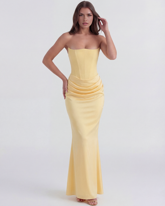 Delphine - Butter Yellow Corset Draped Maxi Gown - view 2