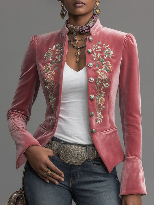 Floral Embroidered Velvet Jacket