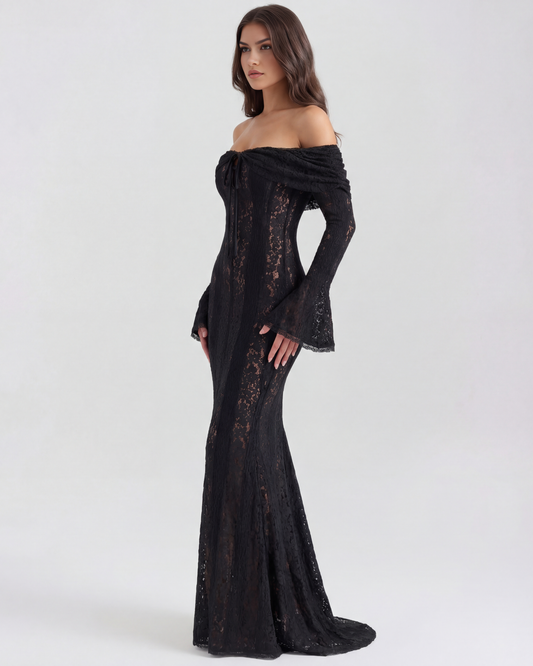 Audrey - Black Off-Shoulder Lace Maxi Dress - view 2