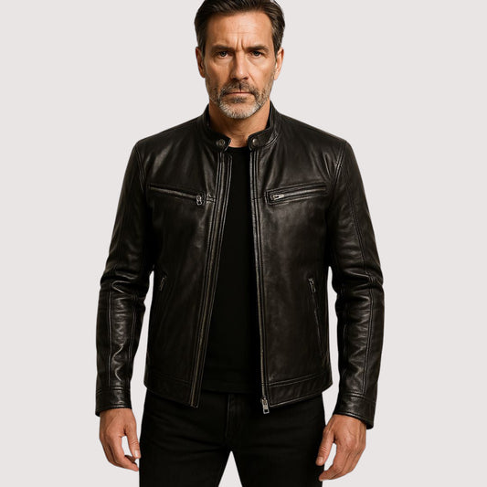 Wyatt | Leather Jacket with Stand Collar - view 2