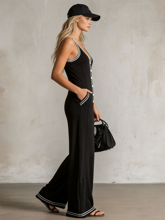 Color-Blocked V-Neck Sleeveless Jumpsuit - view 2