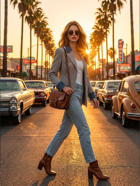 Casual Retro Frayed Blue Denim Gray Corduroy Blazer - view 2