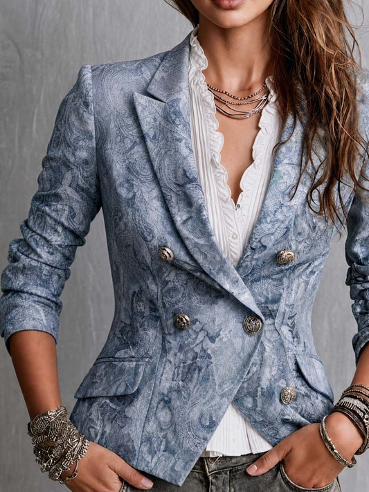 Paisley Print Double-Breasted Slim-Fit Blazer - view 2