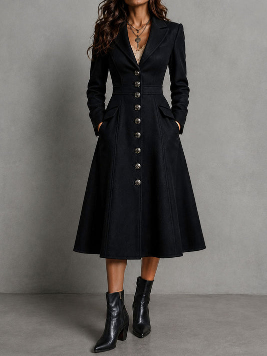 Elegant Hourglass a-Line Tailored Wool Long Coat