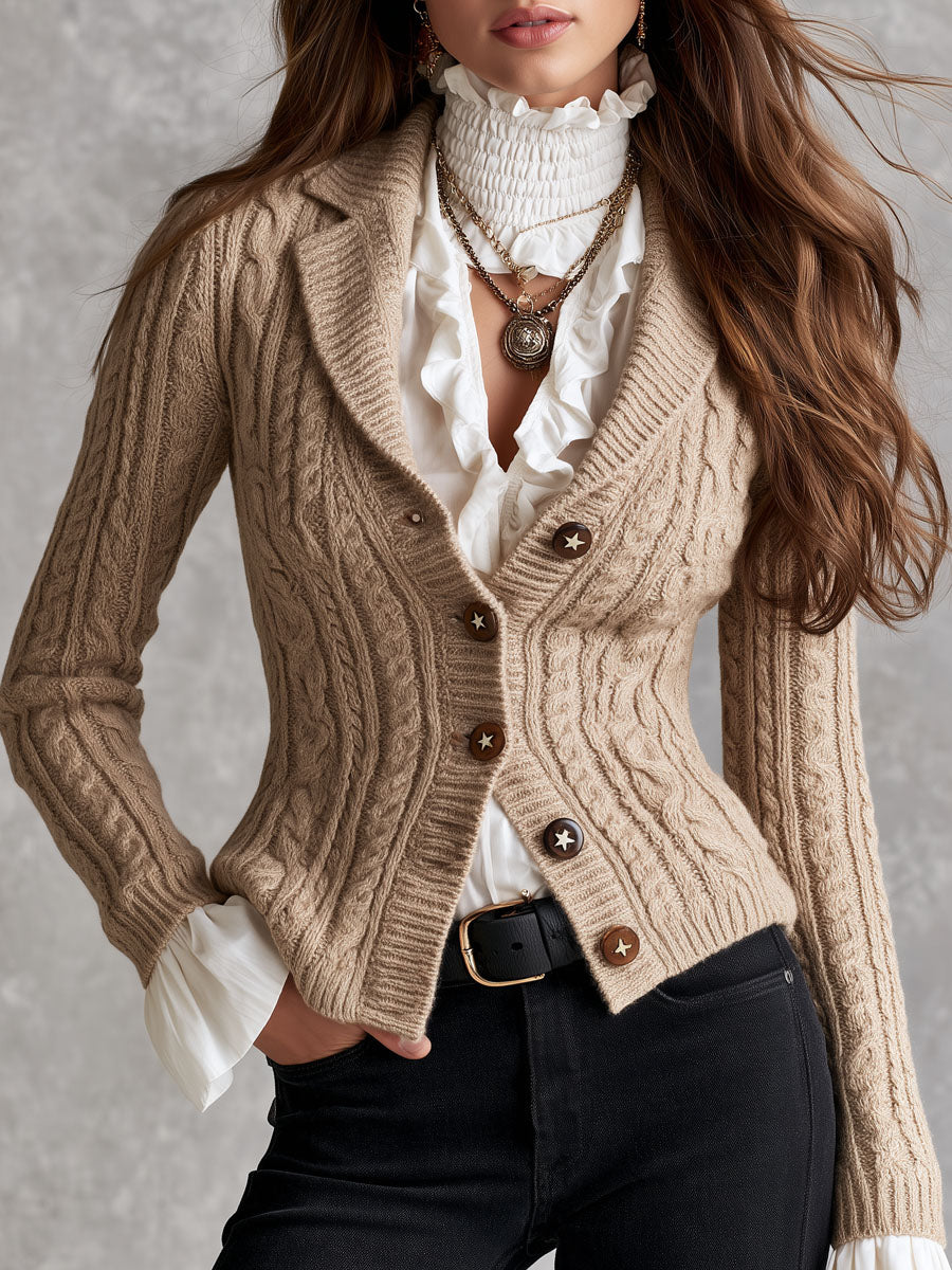 Cable Knit Cardigan with Wooden Star Buttons